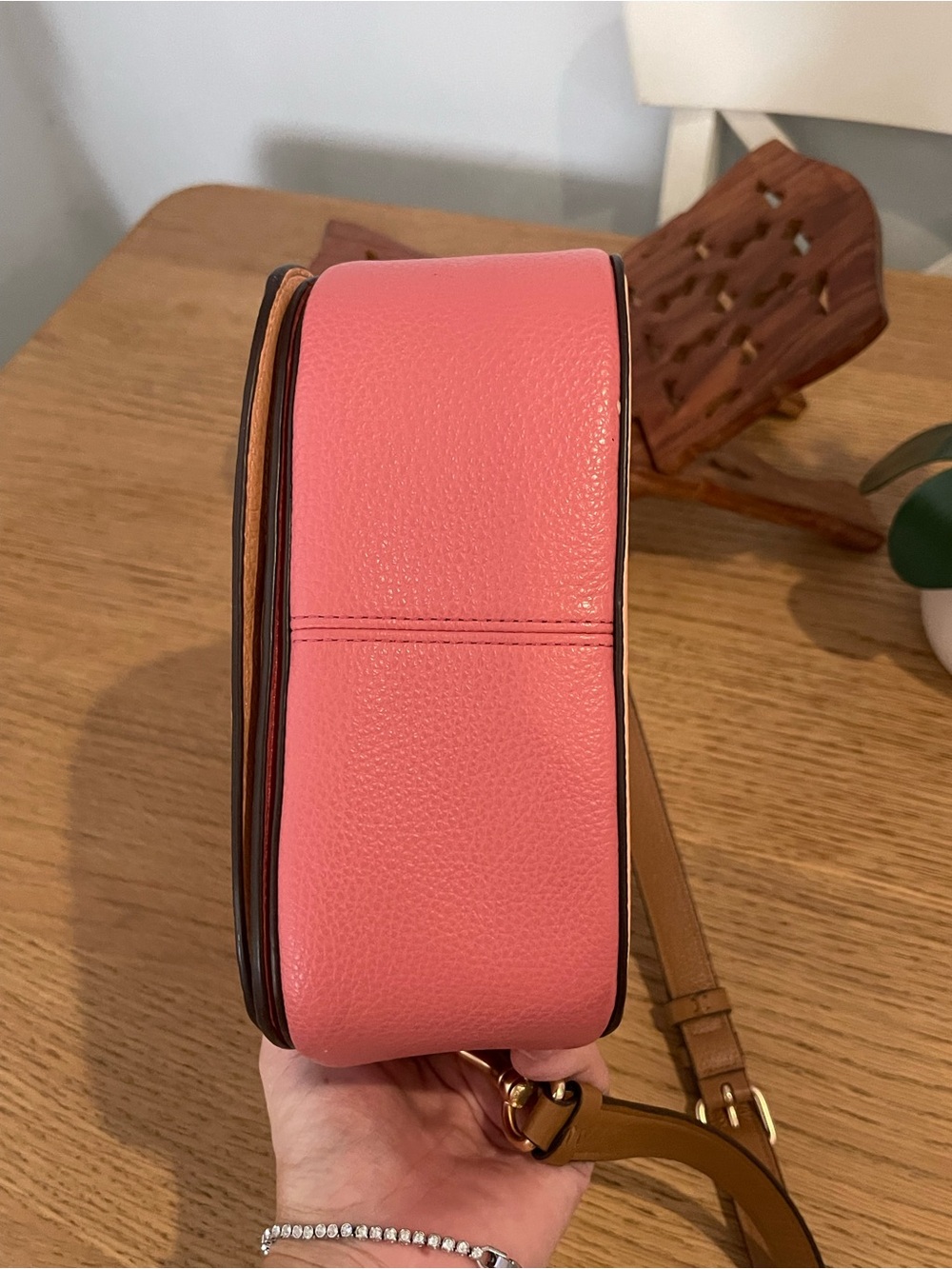 Coach Pebbled Leather Crossbody in Peach with Pink Trim - Picture 13 of 15